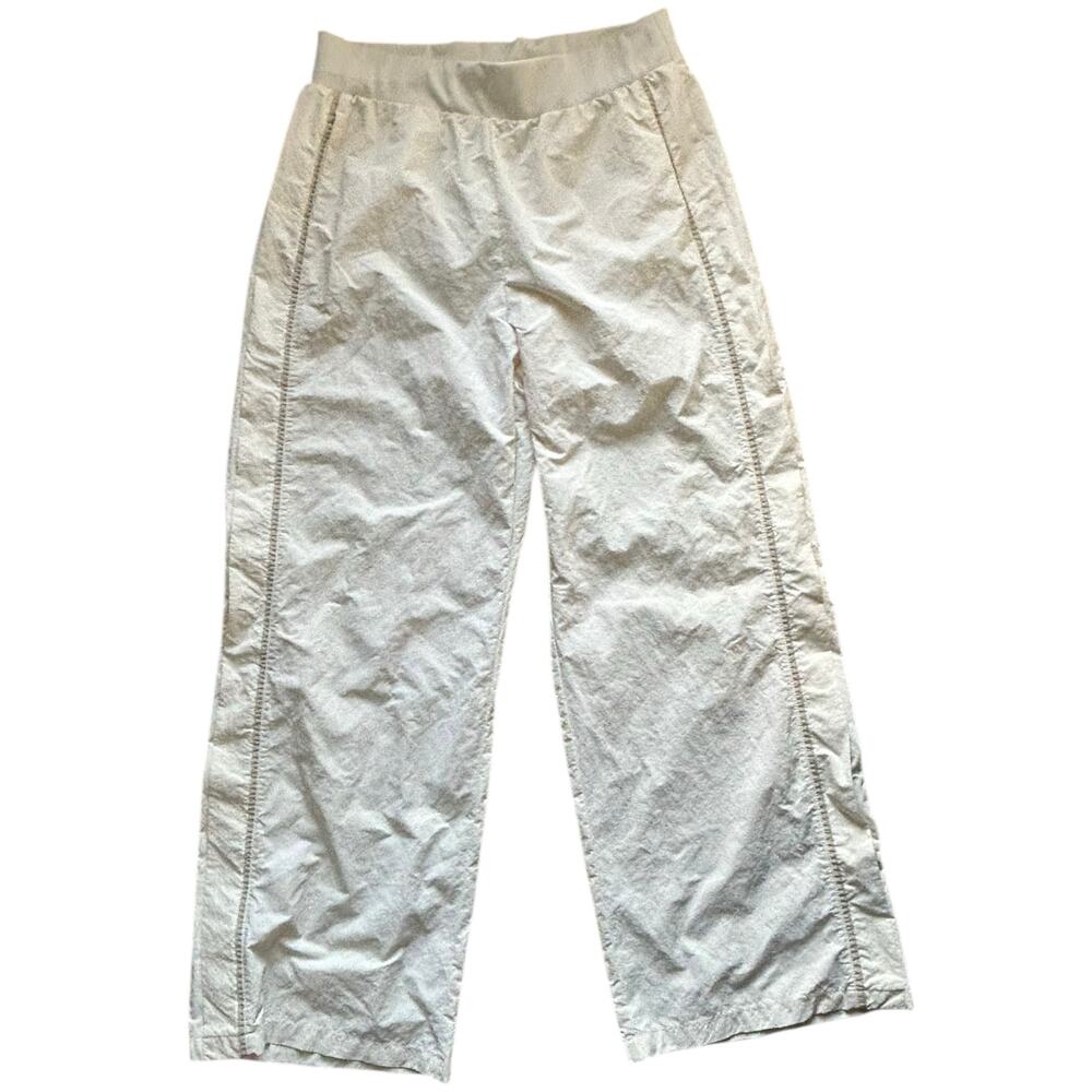 Vintage Nike Women’s Off-White Wide Leg Track Pants Tan Side Stripe Size Small